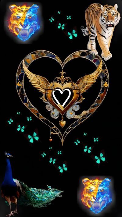 Mystical Heart Wings Tiger Free HD Wallpaper