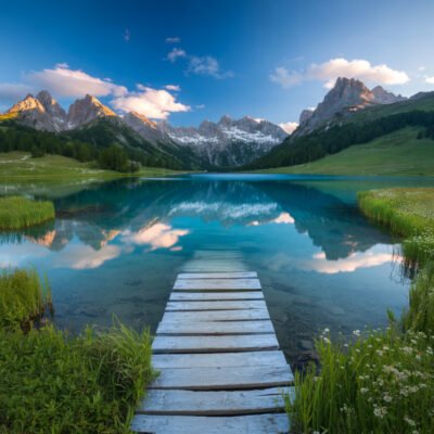Nature Landscape Mountain Lake Wooden Pier HD Wallpaper