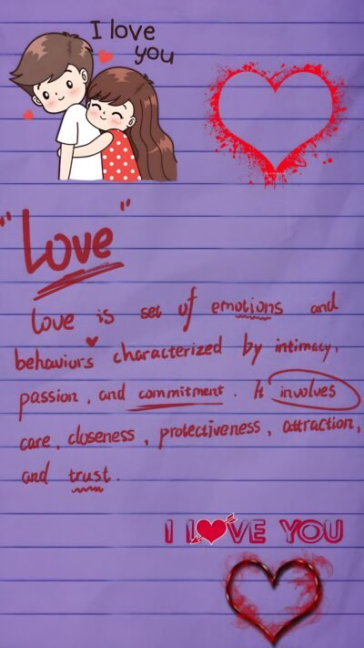 Romantic Wallpaper – Love Definition Handwritten Note