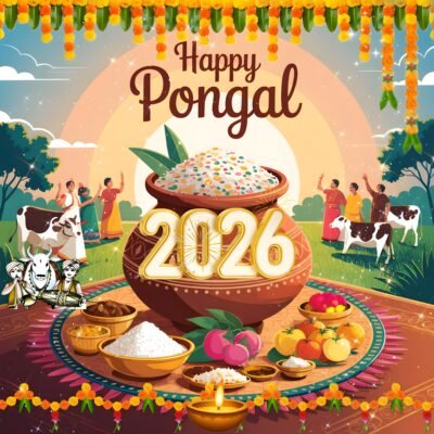 Happy Pongal 2026 Celebration Art HD Wallpaper