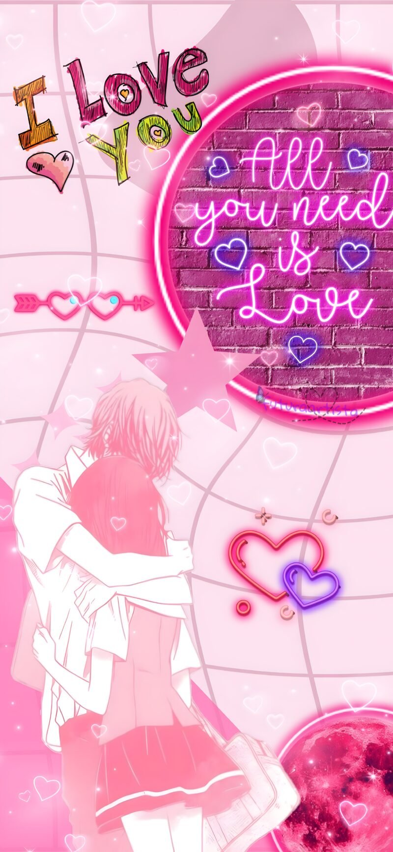 Romantic Neon Love wallpaper for iPhone — Anime & Manga collection